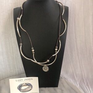 Handmade double necklace silver links & beads & silver medallion by Lizzy James